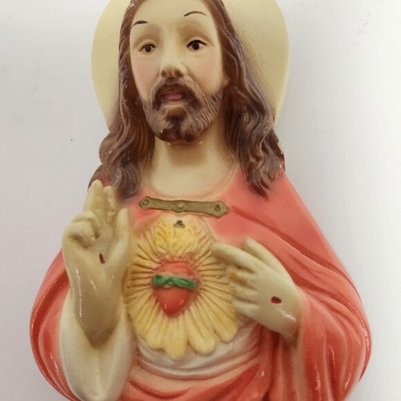 VTG Plaster Sacred Heart of Jesus & Immaculate Heart of Mary Wall Hanging - Picture 3 of 8